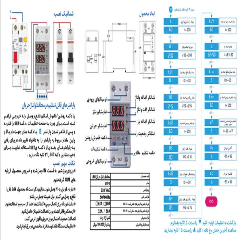 محافظ ولتاژ و جریان تک فاز دیجیتال 80 آمپر جی بی اچ JBH/CVP-S/1PH/80A