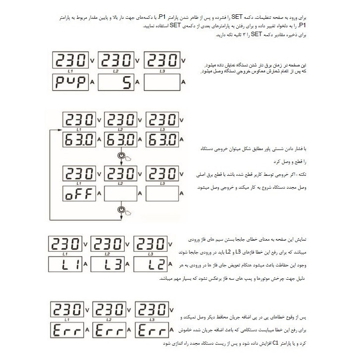 محافظ کنترل ولتاژ و آمپر برق ورودی جی بی اچ مدل 63A سه فاز