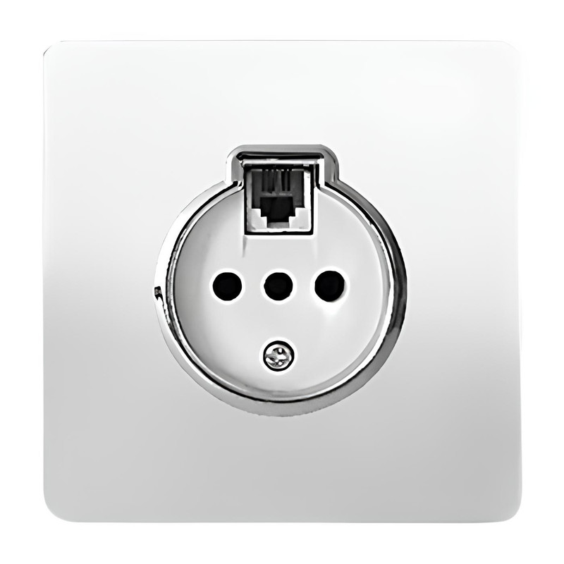پریز تلفن دو منظوره صنایع آسیا الکتریک مدل کریستال WHI-SLV