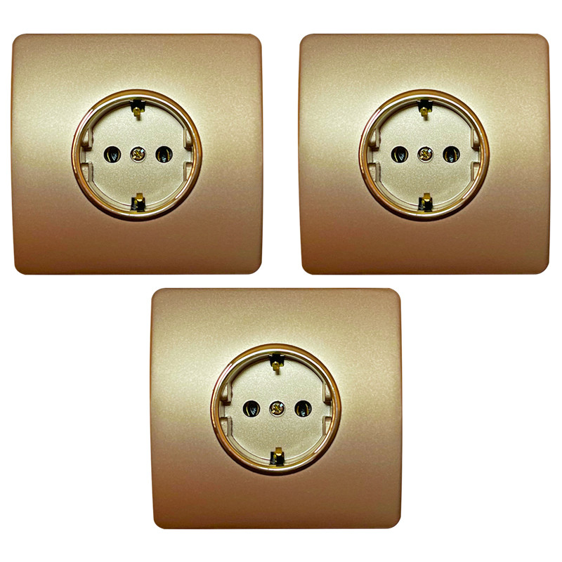 پریز برق ارت دار صنایع آسیا الکتریک مدل BZH-GOLD بسته 3 عددی